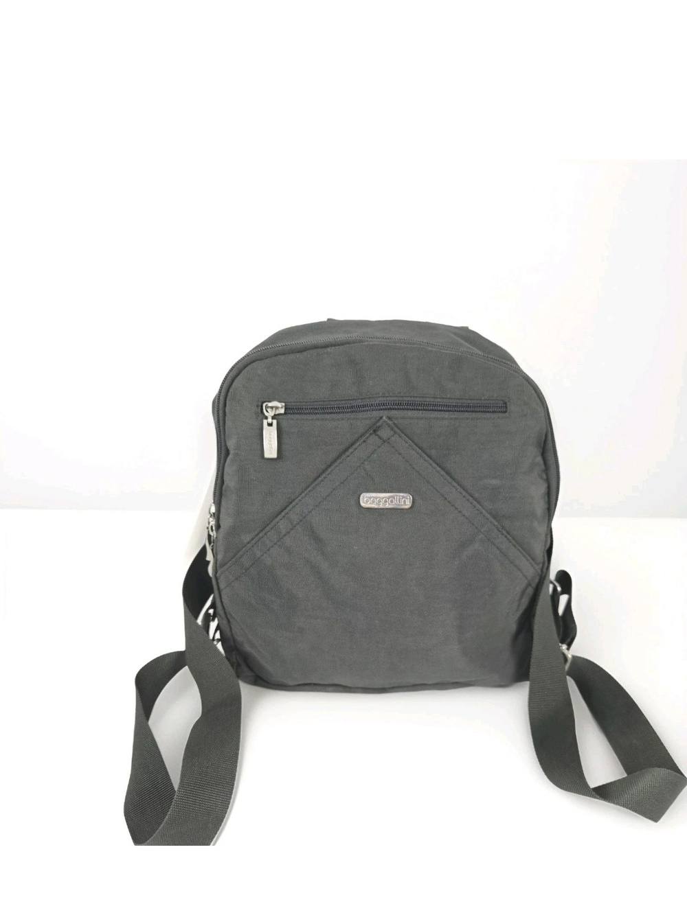 Baggalini Backpack Gray Bag Pink Inside Multi Zip W Pockets Cloth Body